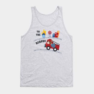 Fire rescue car with funny firefighter, Tank Top